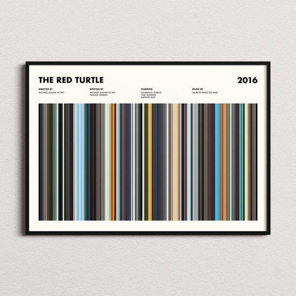 The Red Turtle Movie Barcode Poster framed and photographed straight on