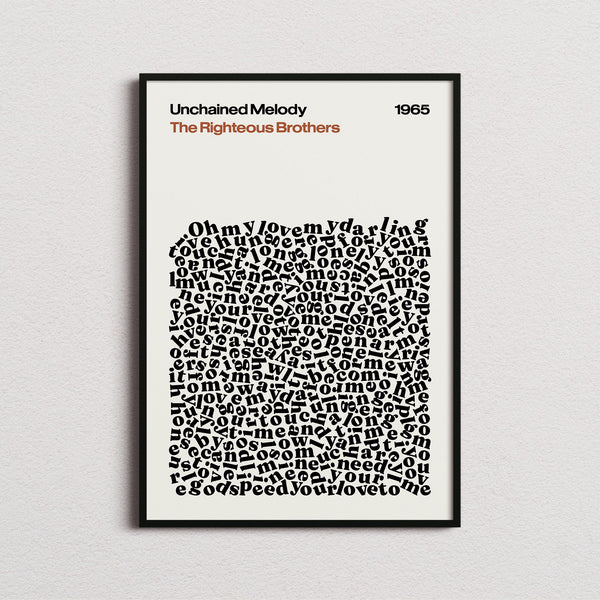 The Righteous Brothers Unchained Melody Lyric Print in the cream colourway, framed