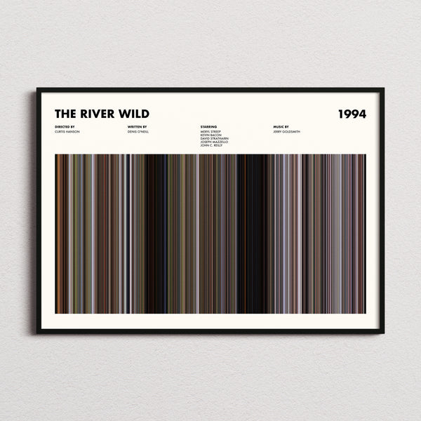 The River Wild Movie Barcode Poster framed and photographed straight on