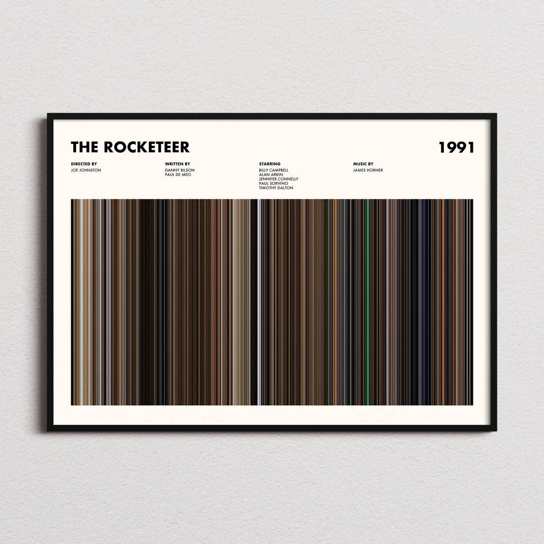 The Rocketeer Movie Barcode Poster framed and photographed straight on