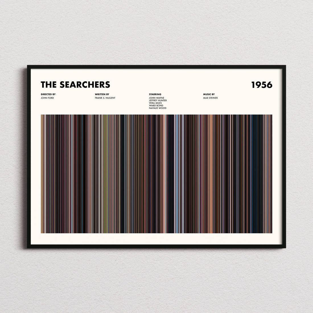 The Searchers Movie Barcode Poster framed and photographed straight on