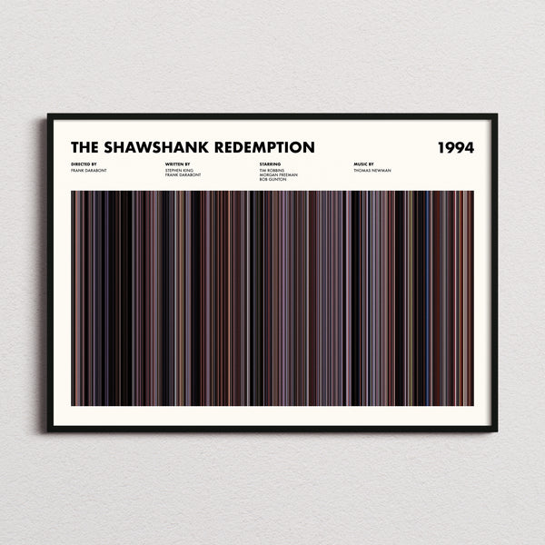 The Shawshank Redemption Movie Barcode Poster framed and photographed straight on