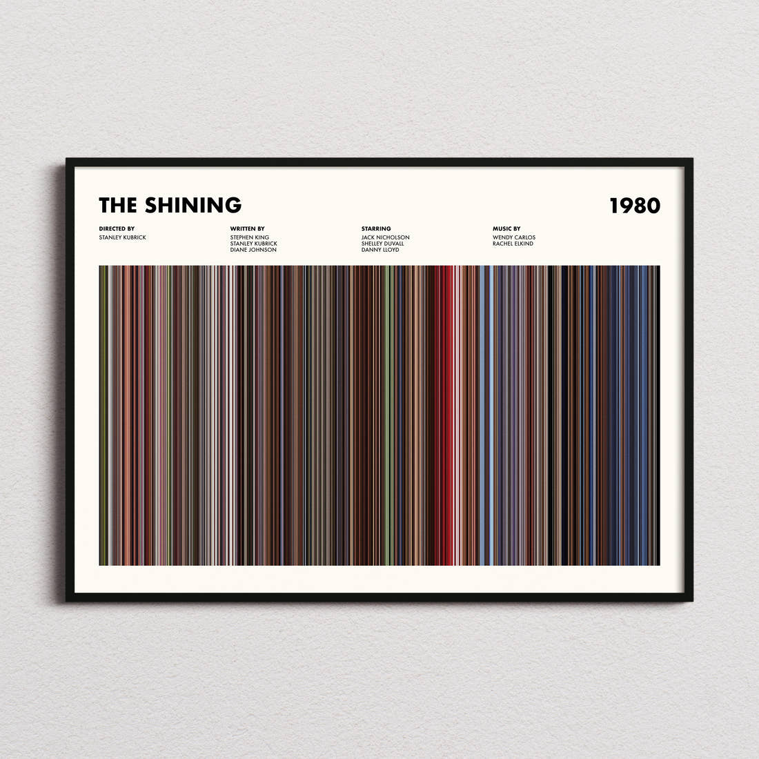 The Shining Movie Barcode Poster framed and photographed straight on
