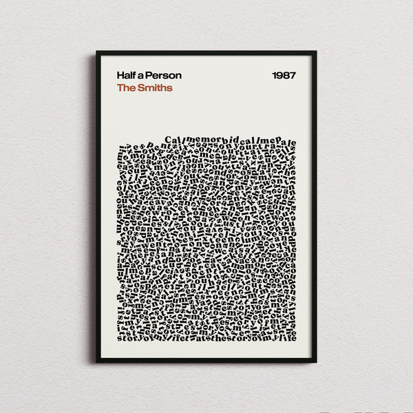 The Smiths Half a Person Lyric Print in the cream colourway, framed