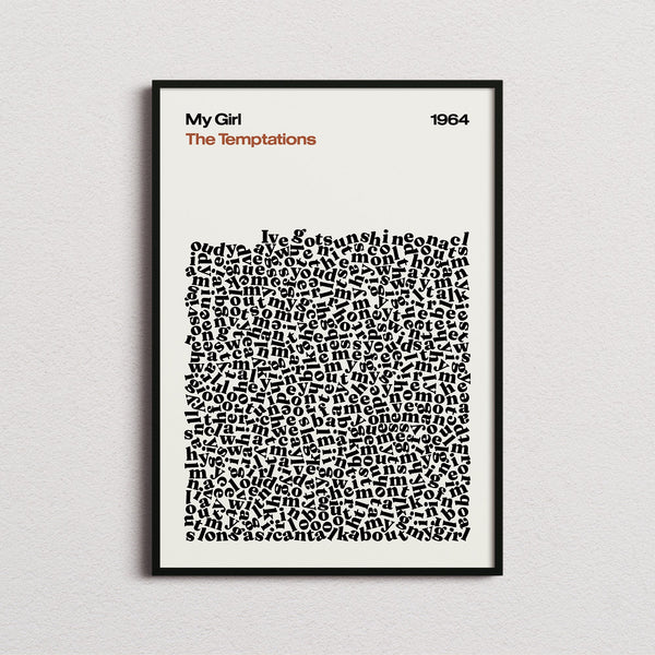 The Temptations My Girl Lyric Print in the cream colourway, framed