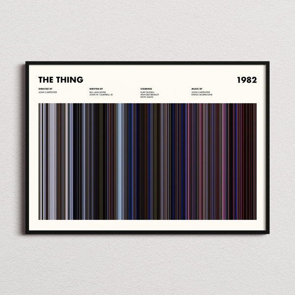 The Thing Movie Barcode Poster framed and photographed straight on