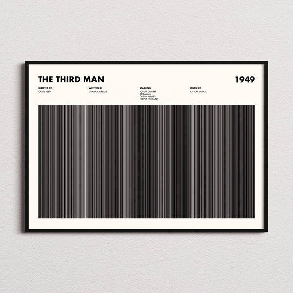 The Third Man Movie Barcode Poster framed and photographed straight on