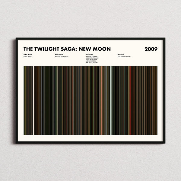 The Twilight Saga New Moon Movie Barcode Poster framed and photographed straight on