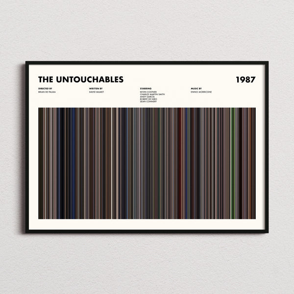 The Untouchables Movie Barcode Poster framed and photographed straight on