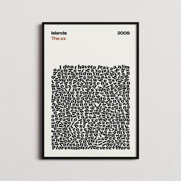The XX Islands Lyric Print in the cream colourway, framed