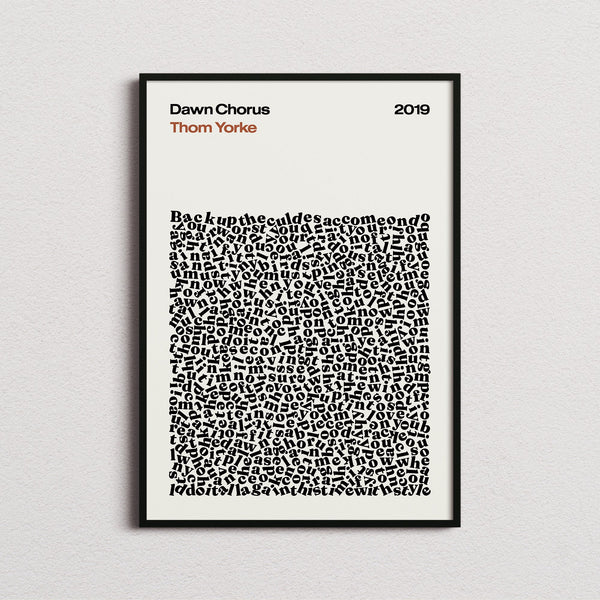 Thom Yorke Dawn Chorus Lyric Print in the cream colourway, framed