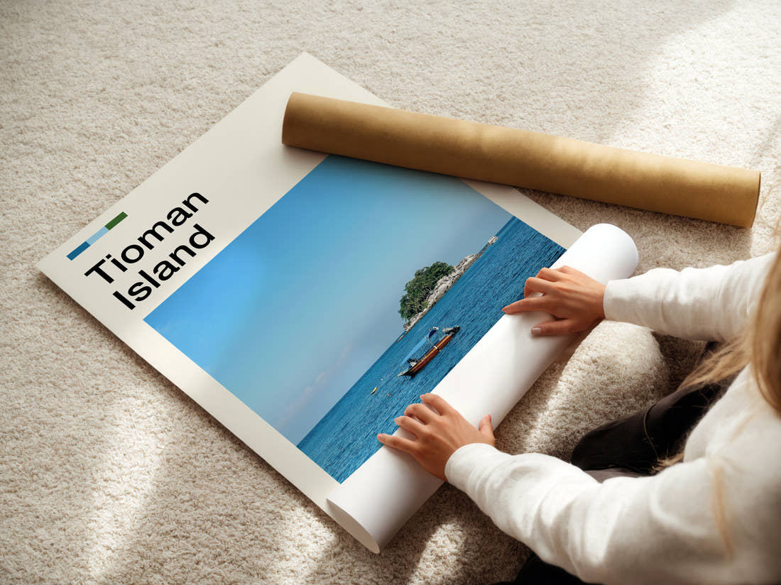 Tioman Island Small Island Offshore Travel Print being unrolled from its postal tube