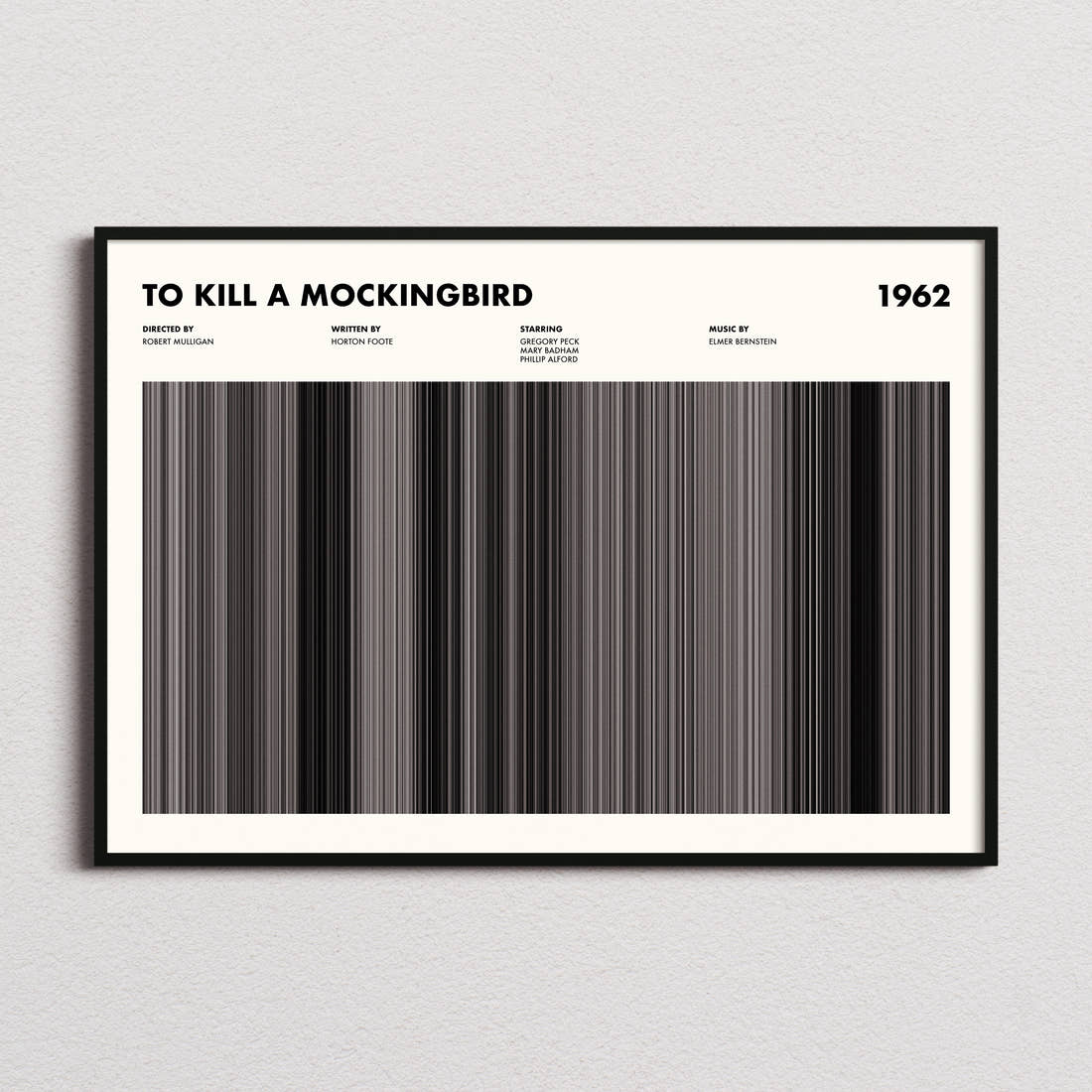To Kill A Mockingbird Movie Barcode Poster framed and photographed straight on