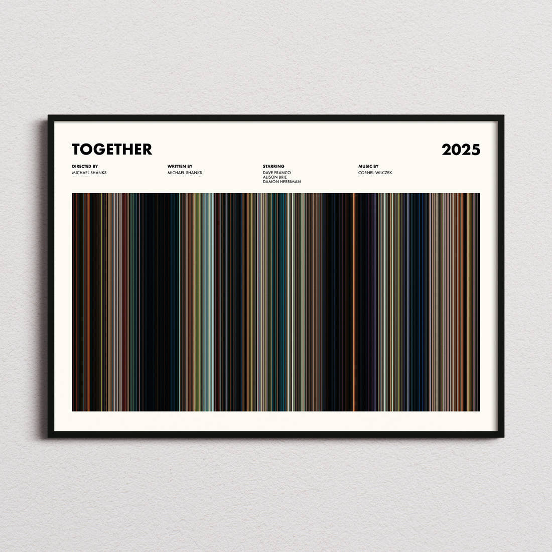Together Movie Barcode Poster framed and photographed straight on