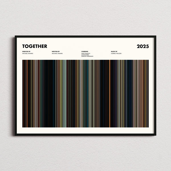 Together Movie Barcode Poster framed and photographed straight on