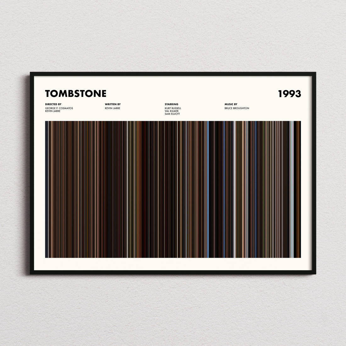 Tombstone Movie Barcode Poster framed and photographed straight on