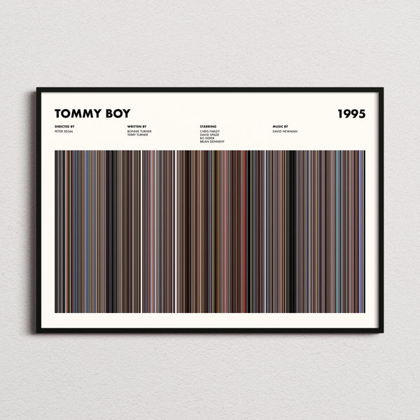 Tommy Boy Movie Barcode Poster framed and photographed straight on