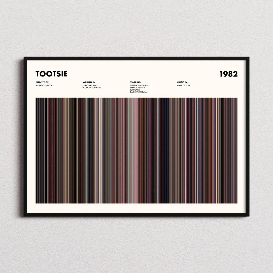 Tootsie Movie Barcode Poster framed and photographed straight on