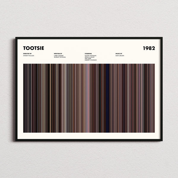 Tootsie Movie Barcode Poster framed and photographed straight on