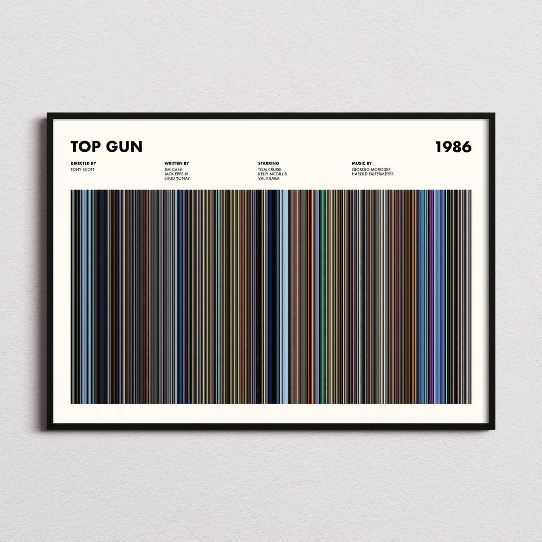 Top Gun Movie Barcode Poster framed and photographed straight on