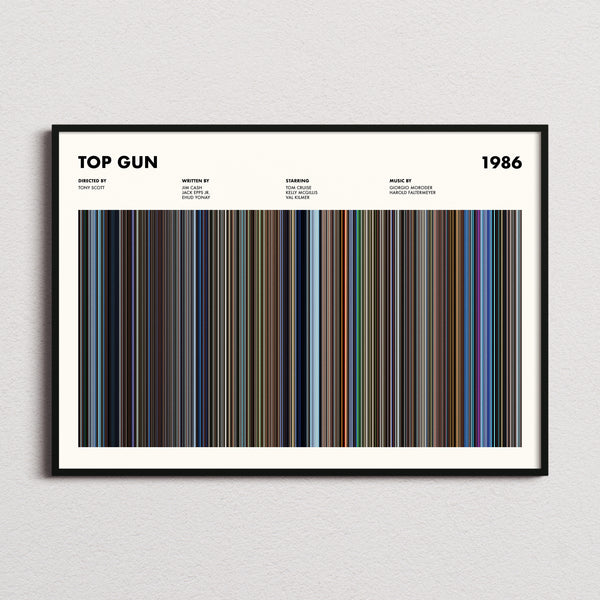 Top Gun Movie Barcode Poster framed and photographed straight on