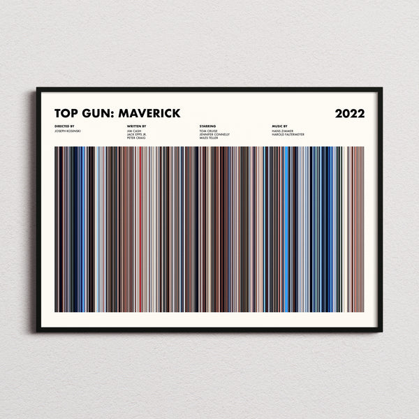 Top Gun: Maverick Movie Barcode Poster framed and photographed straight on