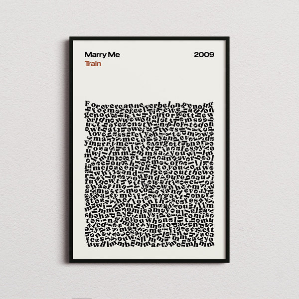 Train Marry Me Lyric Print in the cream colourway, framed