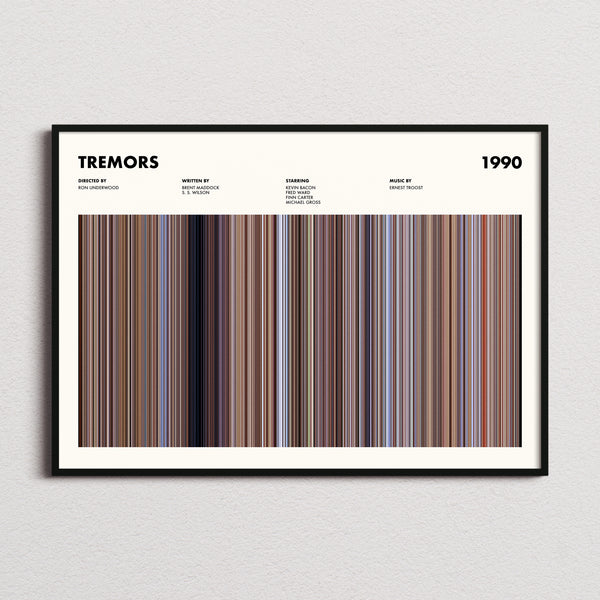 Tremors Movie Barcode Poster framed and photographed straight on