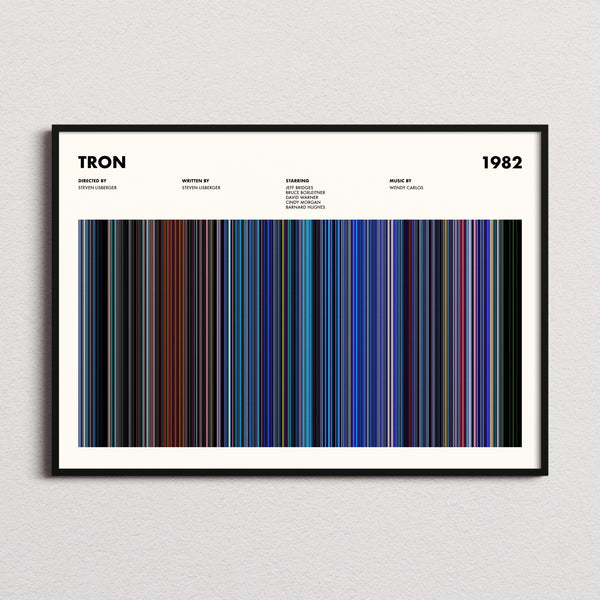 Tron Movie Barcode Poster framed and photographed straight on