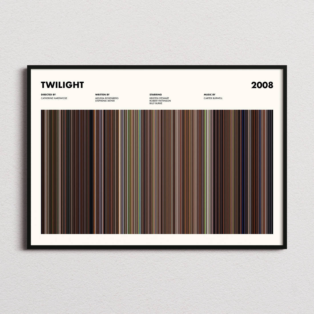 Twilight Movie Barcode Poster framed and photographed straight on