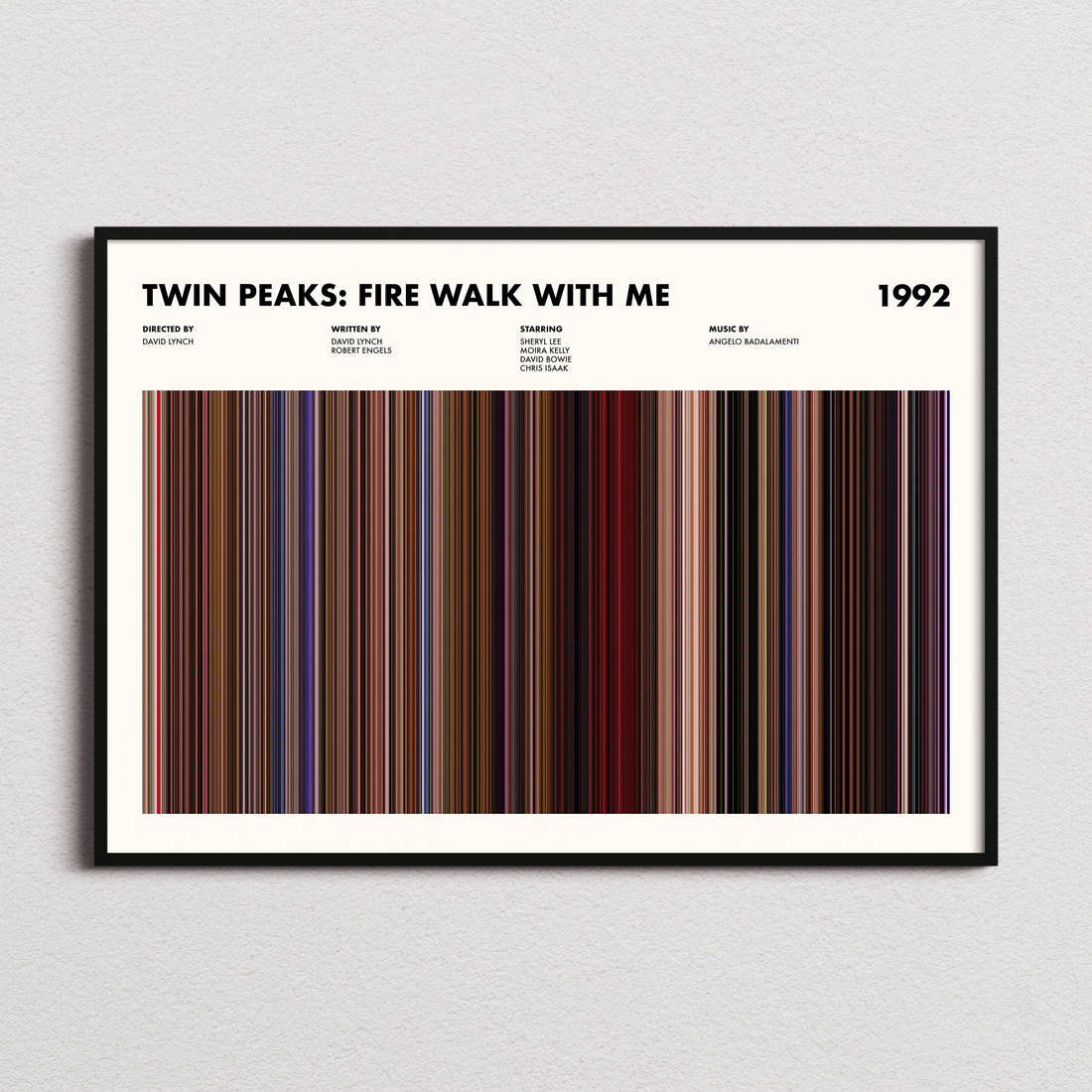 Twin Peaks: Fire Walk with Me Movie Barcode Poster framed and photographed straight on