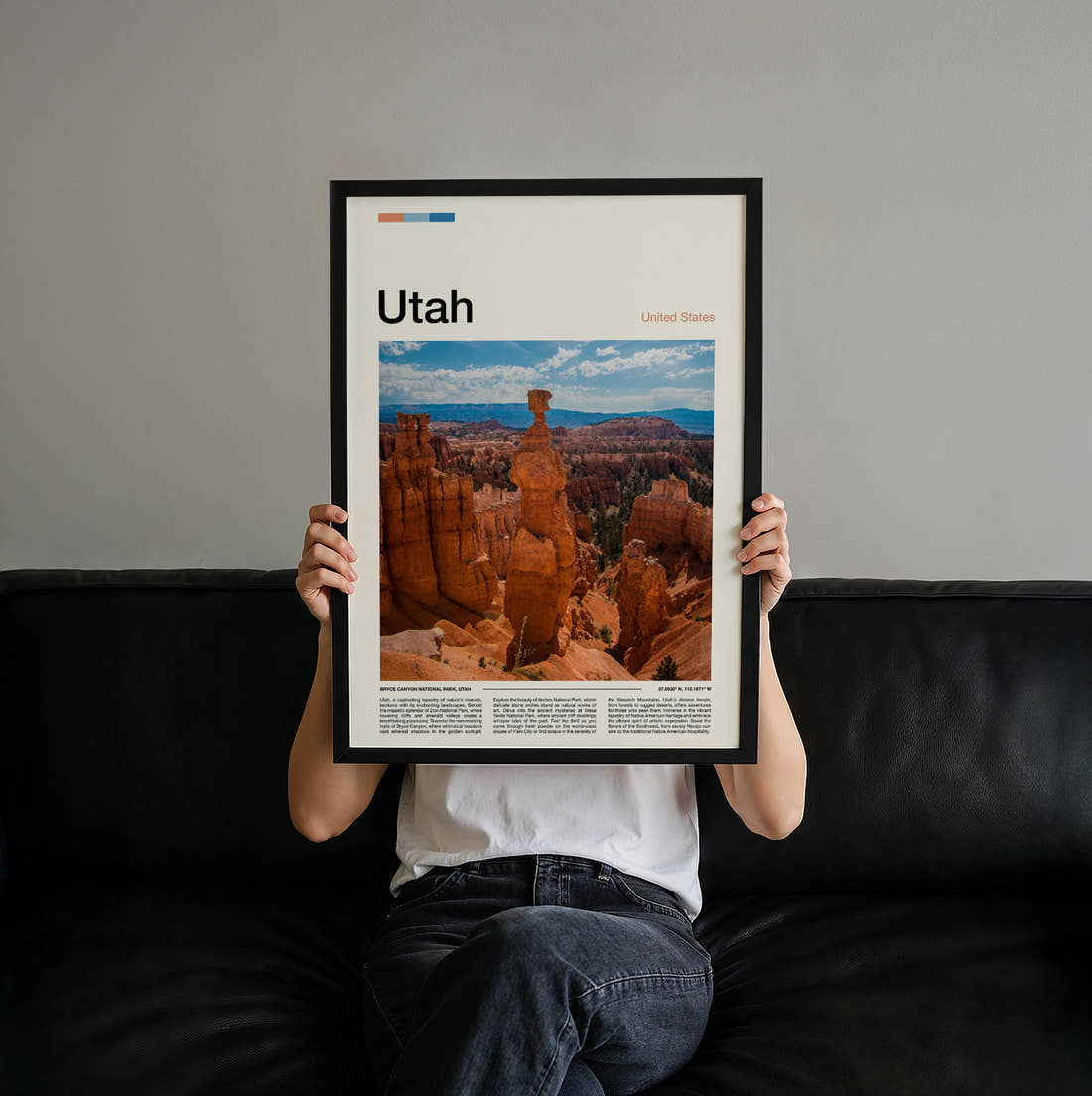 Utah Thors Hammer Travel Print held up by hand to show the size of the print