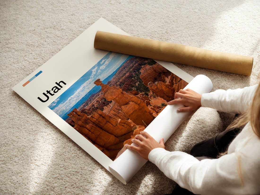 Utah Thors Hammer Travel Print being unrolled from its postal tube