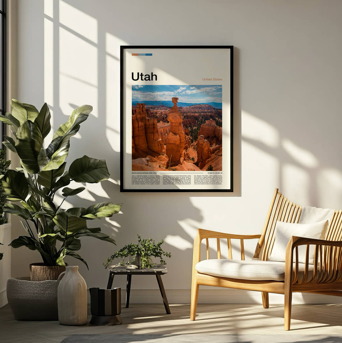 Utah Thors Hammer Travel Print framed on a pale wall beside houseplants