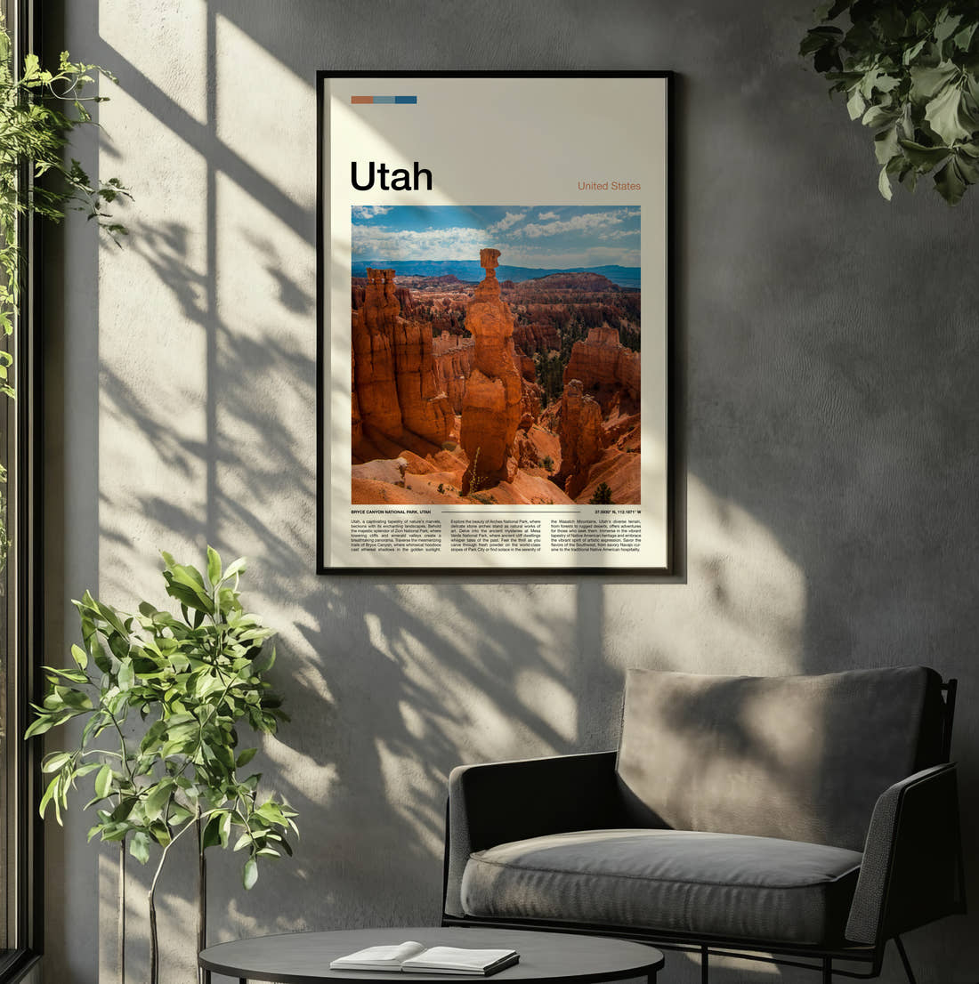 Utah Thors Hammer Travel Print framed on the wall of a relaxed living room