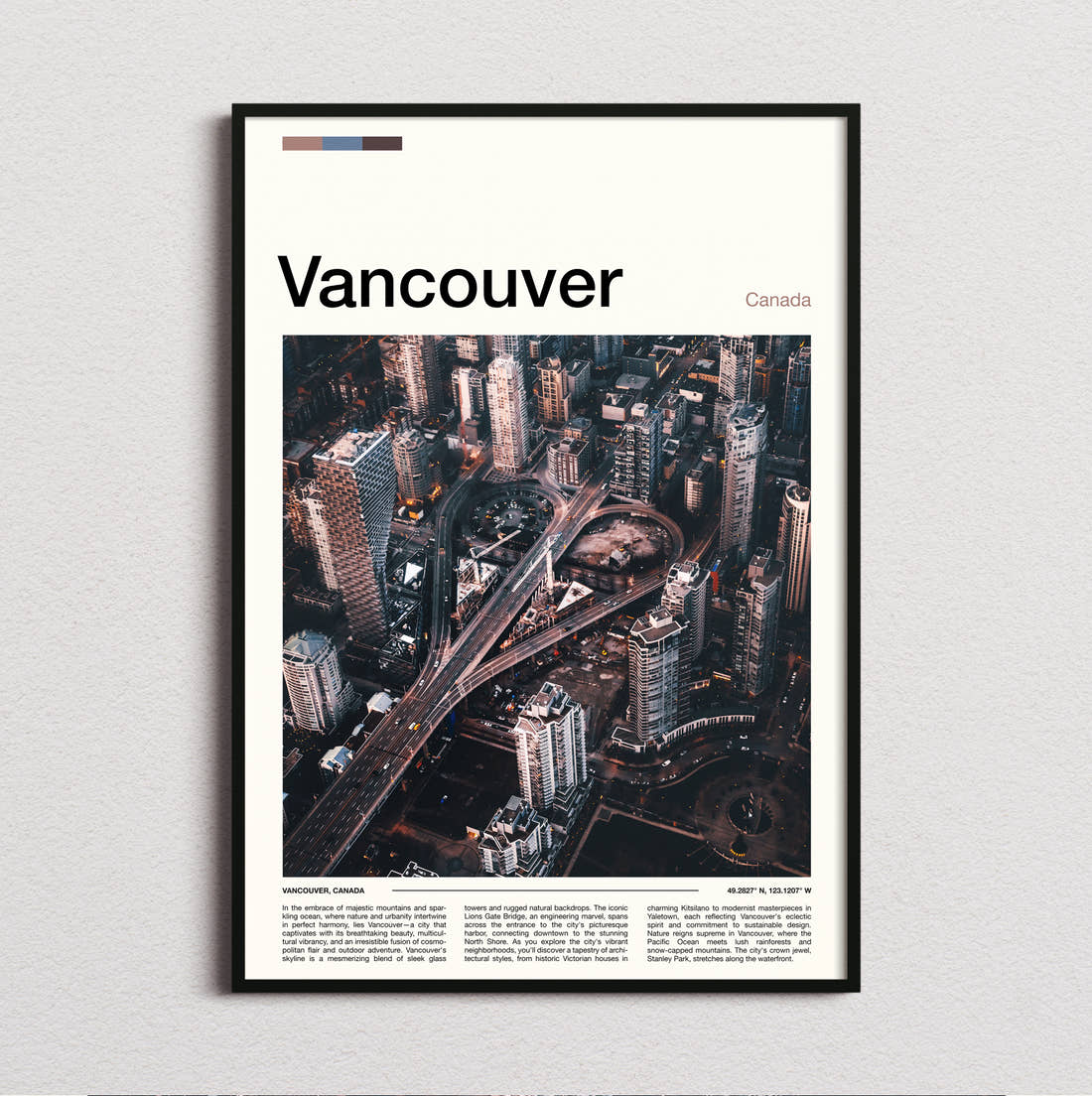 Vancouver Aerial Highway Interchange Travel Print framed and photographed straight on