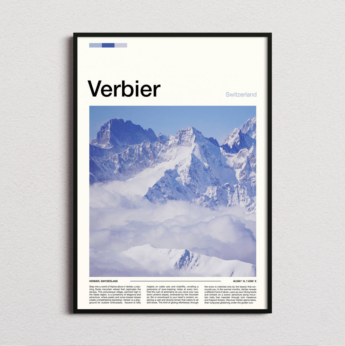 Verbier Peaks Above The Clouds Travel Print framed and photographed straight on