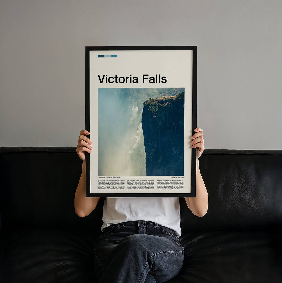 Victoria Falls Misty Gorge Travel Print held up by hand to show the size of the print