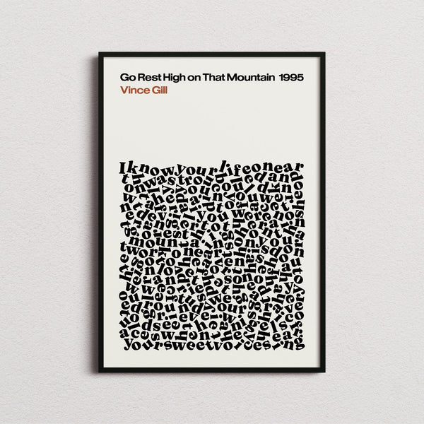 Vince Gill Go Rest High on That Mountain Lyric Print in the cream colourway, framed