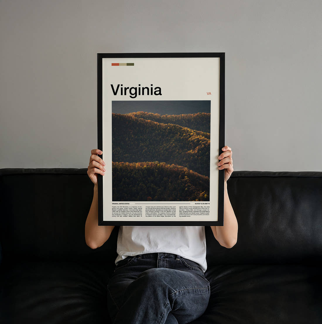 Virginia Rolling Forested Hills Travel Print held up by hand to show the size of the print