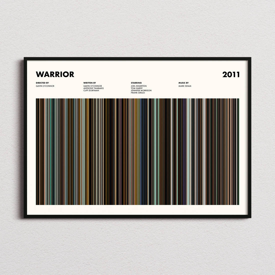 Warrior Movie Barcode Poster framed and photographed straight on