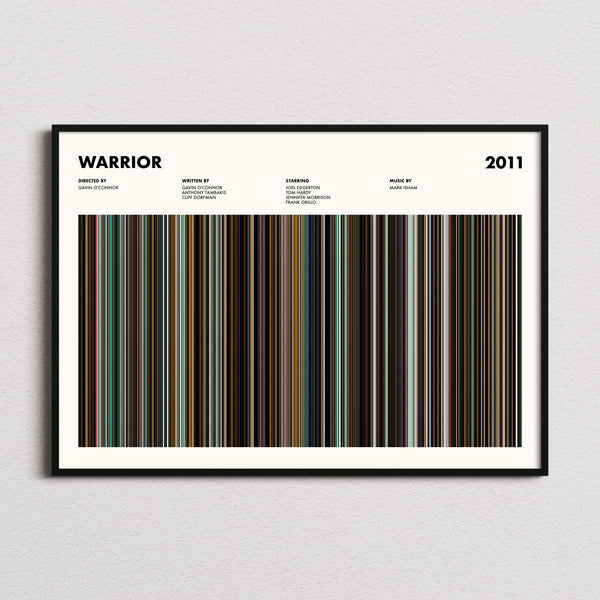 Warrior Movie Barcode Poster framed and photographed straight on