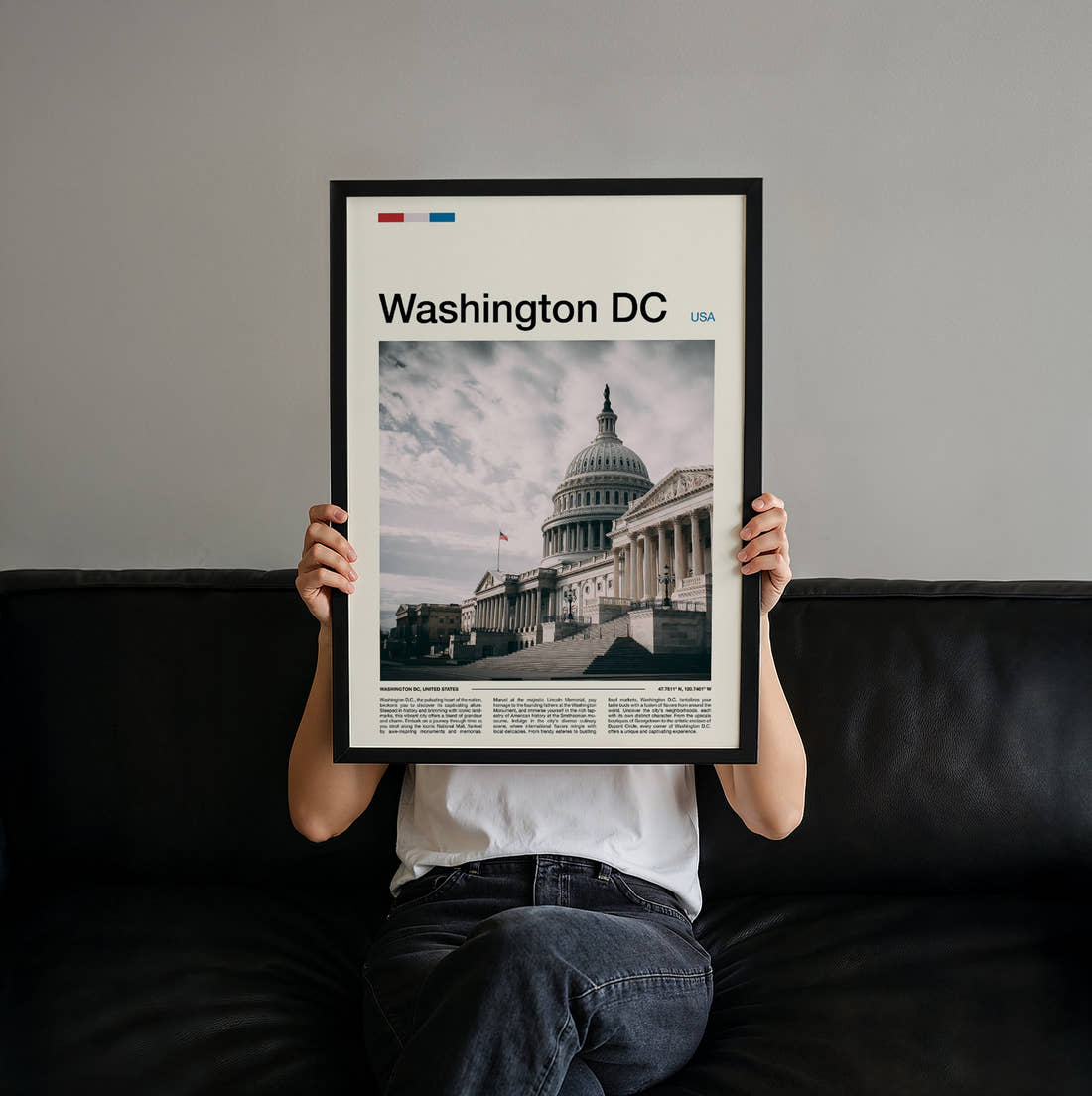 Washington Capitol Building Travel Print held up by hand to show the size of the print