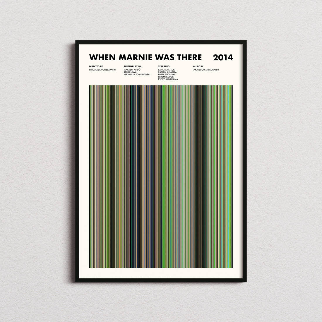 When Marnie Was There Movie Barcode Poster framed on a plain studio wall