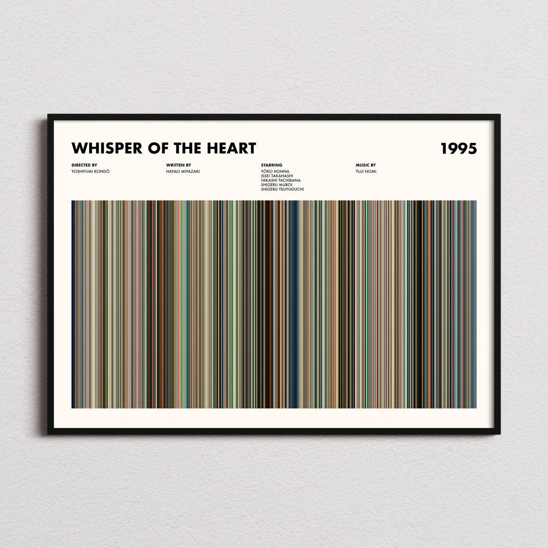 Whisper Of The Heart Movie Barcode Poster framed and photographed straight on