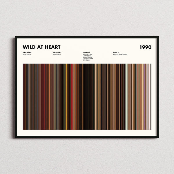 Wild At Heart Movie Barcode Poster framed and photographed straight on
