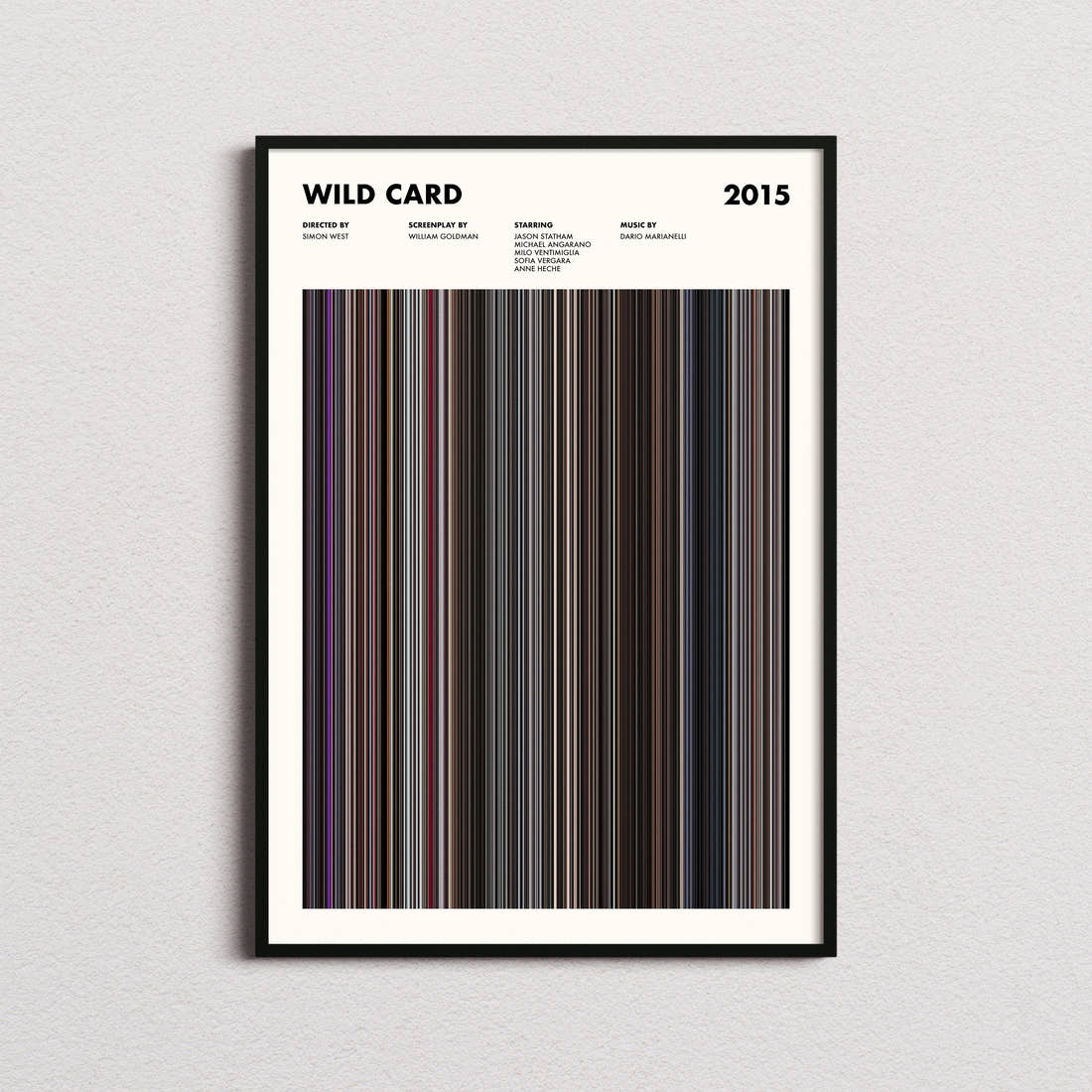 Wild Card Movie Barcode Poster framed on a plain studio wall