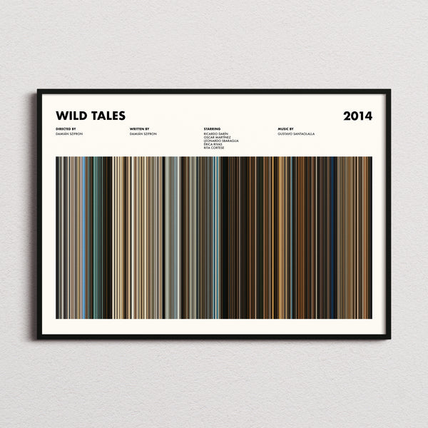 Wild Tales Movie Barcode Poster framed and photographed straight on