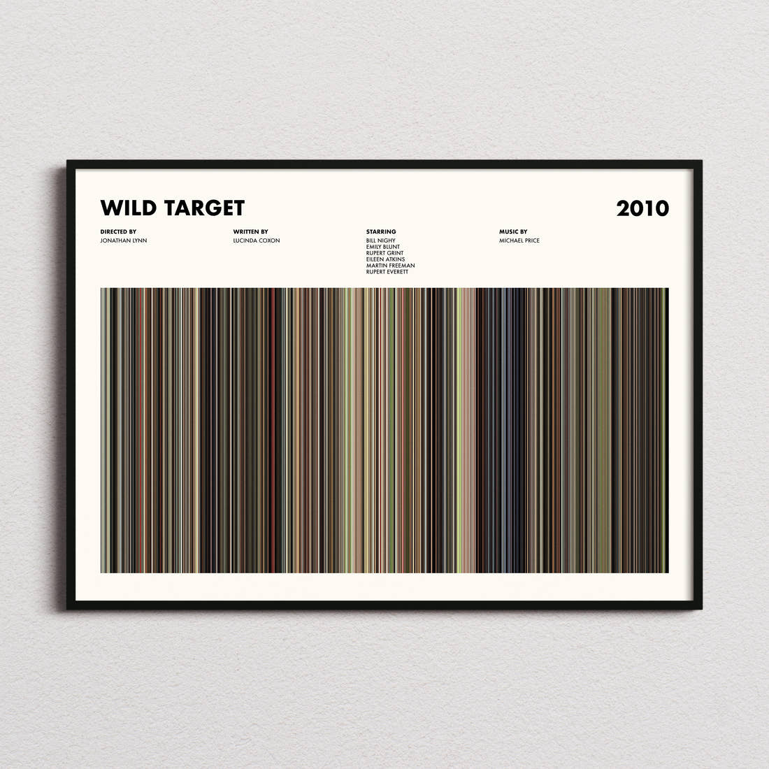 Wild Target Movie Barcode Poster framed and photographed straight on