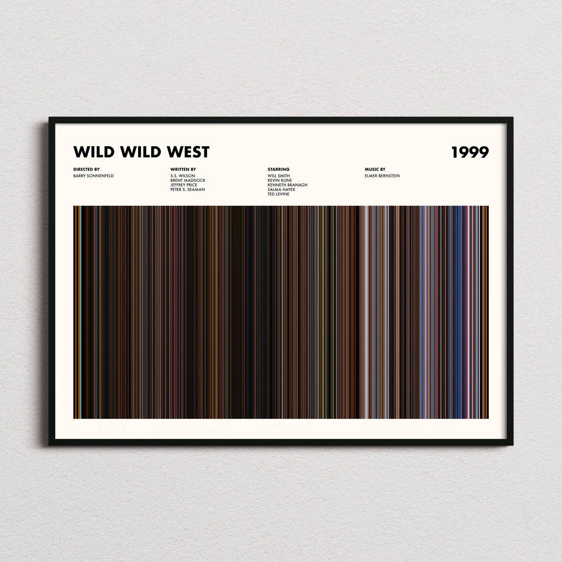 Wild Wild West Movie Barcode Poster framed and photographed straight on